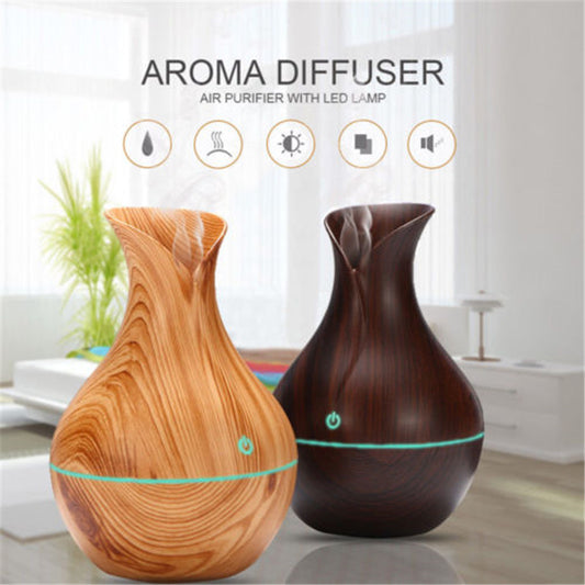 Vase Shape Wood Grain Humidifier & Essential Oil Diffuser