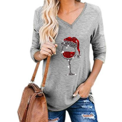 Christmas Wine Glass Print Blouse (reg & plus sizes)