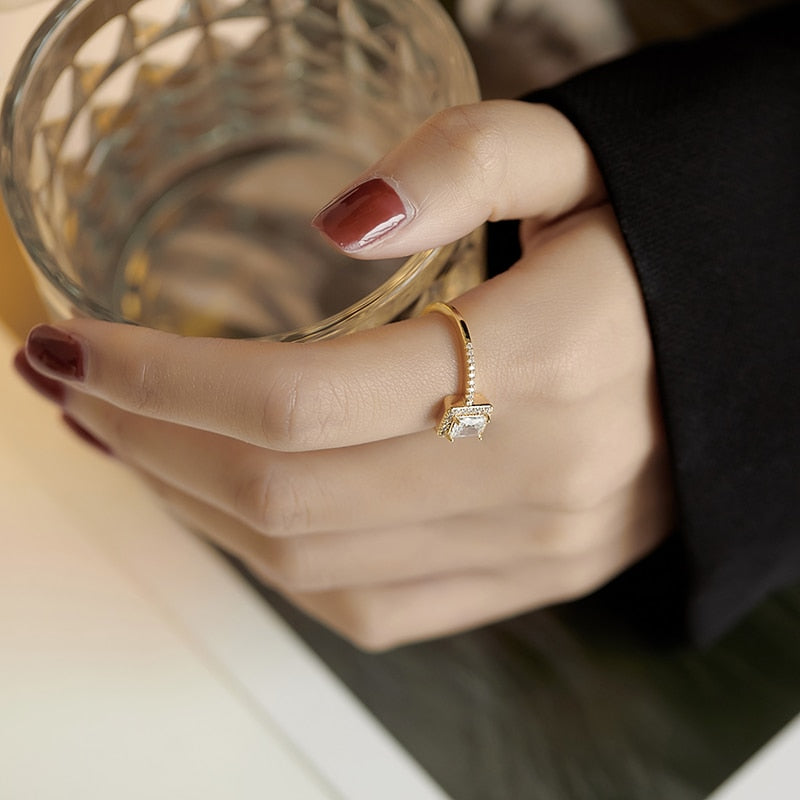 Square Zircon Gold Opening Rings