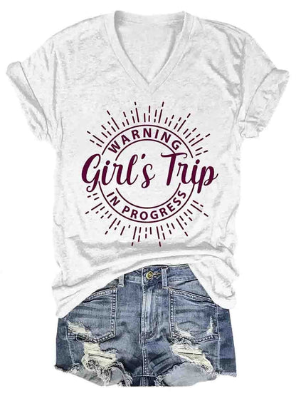 Girl's Trip Warning V-Neck Tee (many colors)