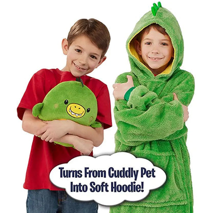 Kid's Soft Plush Animal Blanket & Hoodie Combo