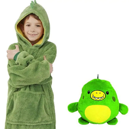 Kid's Soft Plush Animal Blanket & Hoodie Combo