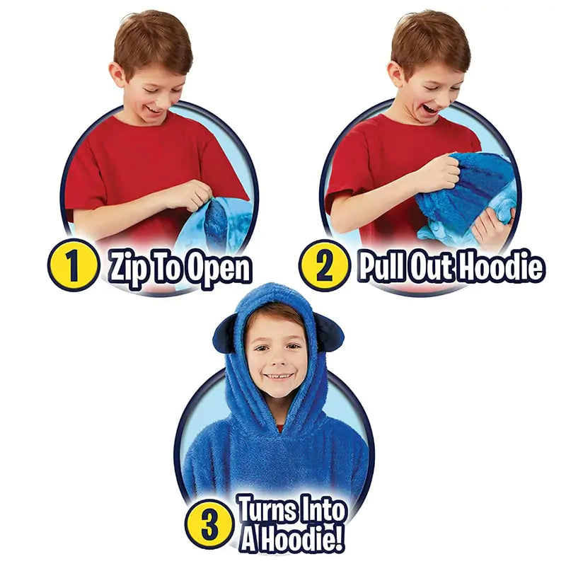 Kid's Soft Plush Animal Blanket & Hoodie Combo