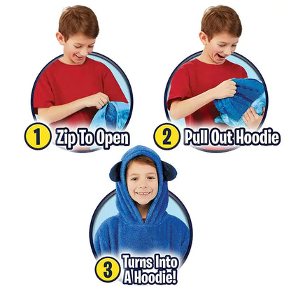 Kid's Soft Plush Animal Blanket & Hoodie Combo