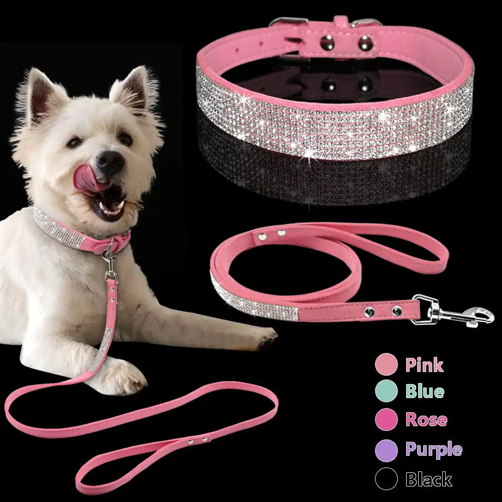 Pet Rhinestone Collar Leash Set